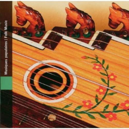 CD cover featuring three wooden horses above a cimbalom and flowers.