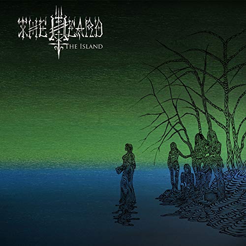 Album cover for "The Island" featuring figures by water and trees.