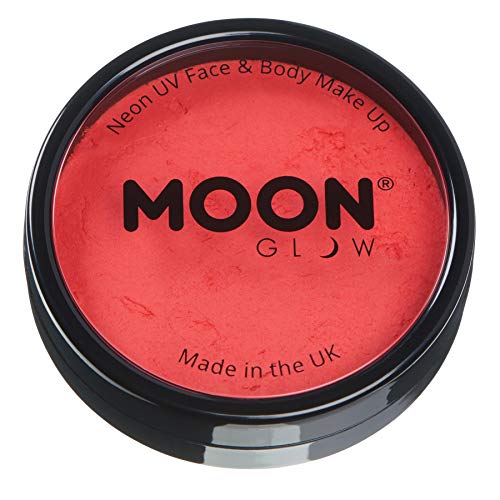 Pro Intense Neon UV Face & Body Paint Cake Pots by Moon Glow - Intense Red - Professional Water Based Face Paint Makeup for Adults, Kids - 36g