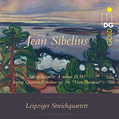 CD cover for Sibelius string quartets, featuring a golden landscape painting.