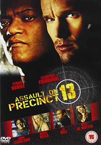 DVD cover for "Assault on Precinct 13" featuring Ethan Hawke and Laurence Fishburne.
