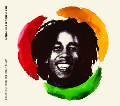 Bob Marley portrait with colorful brushstrokes forming a circular background.