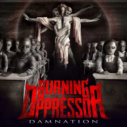 CD cover: Dark, surreal image of a figure with many faces and children.