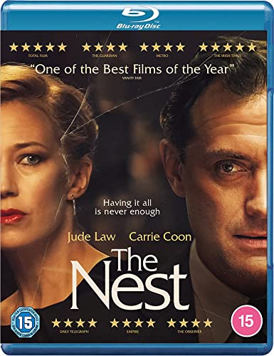 Blu-ray cover for "The Nest" featuring Jude Law and Carrie Coon.