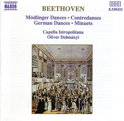 CD cover for Beethoven’s dances, depicting a ballroom scene.