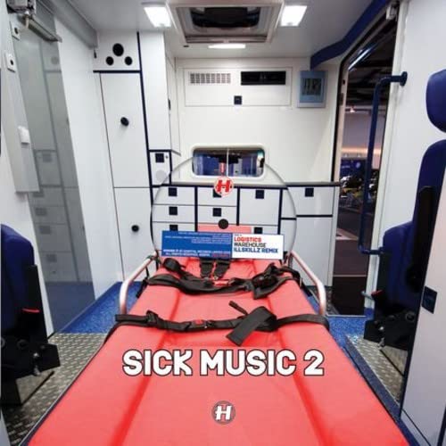 “Sick Music 2” vinyl album cover inside an ambulance with medical equipment.