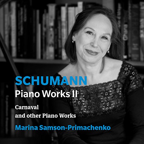 Pianist Marina Samson-Primachenko smiles, album cover for Schumann Piano Works II.