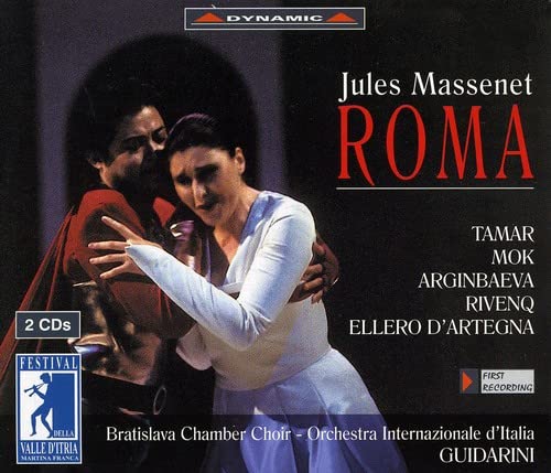 CD cover for Massenet’s “Roma” featuring opera singers in costume.