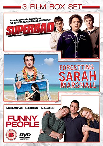 DVD cover featuring cast images from "Superbad," "Funny People," and "Forgetting Sarah Marshall.