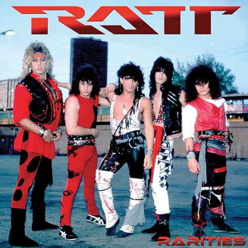 Ratt band members posing in 1980s fashion, album cover for "Rarities.