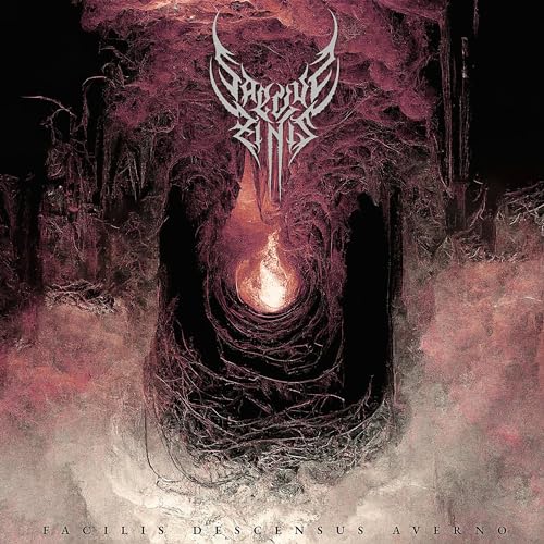 Dark, swirling artwork with band logo and fiery light at center.