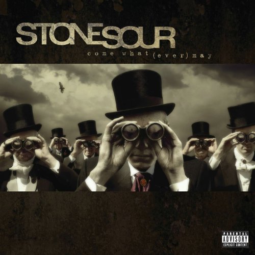 Album cover featuring men in top hats and suits looking through binoculars against clouds.