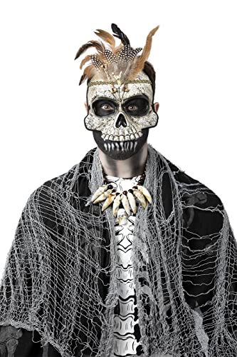 Smiffys 52805 Voodoo Priest Skull Eyemask, Men, White & Black, One Size