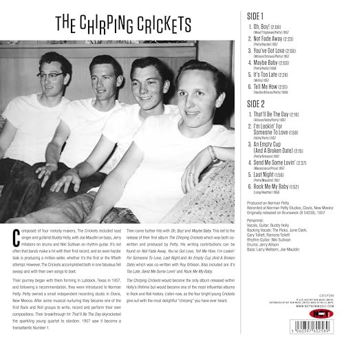 Vinyl record cover featuring four men in suits, titled "The Chirping Crickets.