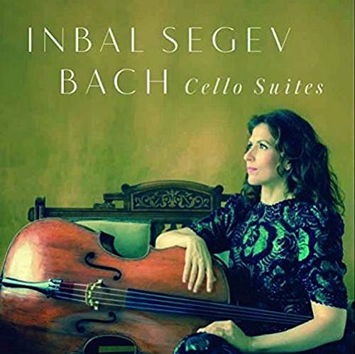 CD cover featuring cellist Inbal Segev and a cello, green background.