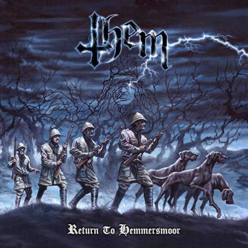 Dark album cover featuring armed figures and hounds in a barren landscape.