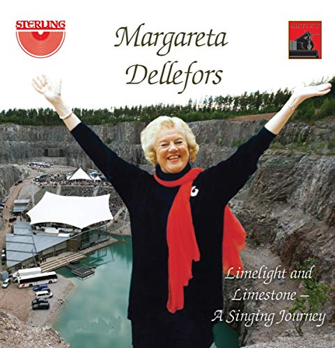 CD cover: Margaret Dellefors with arms raised, quarry backdrop.