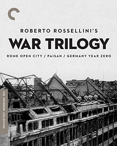 Blu-ray cover for Roberto Rossellini’s War Trilogy, showing bombed buildings.