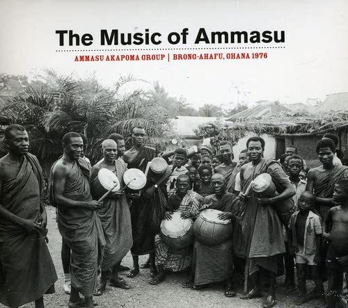 CD cover featuring a 1976 Ghanaian drumming group and village scene.