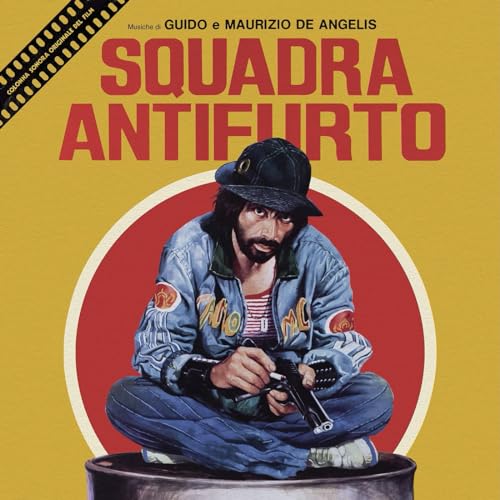 Vinyl record cover: man with gun, red circle, yellow background.