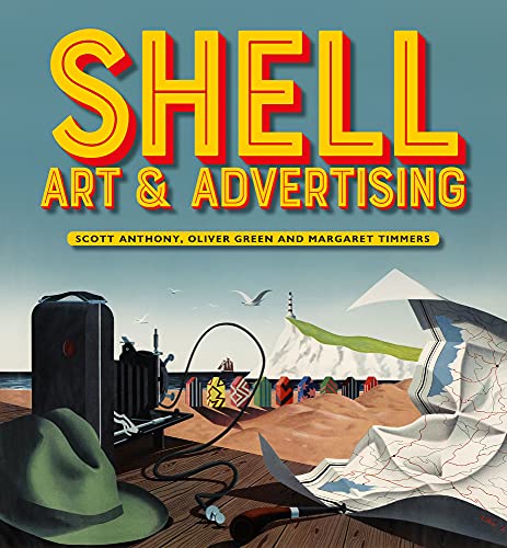 Book cover: "Shell Art & Advertising" with vintage travel imagery.