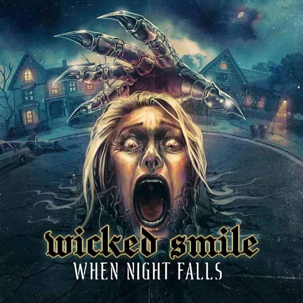 CD cover: Screaming face, clawed hand, houses, and band name "Wicked Smile".