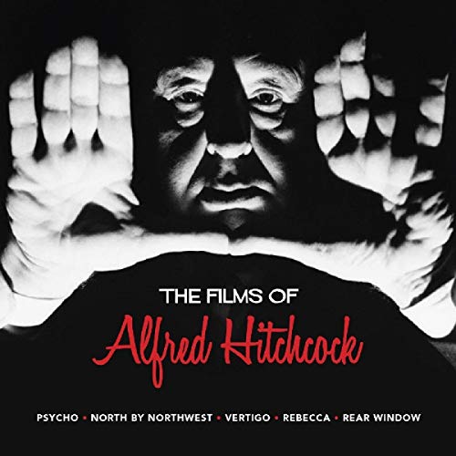 Alfred Hitchcock’s face with outstretched hands, CD cover for film soundtracks.