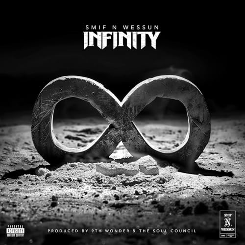 Black and white album cover for Smif-N-Wessun’s “Infinity” with an infinity symbol.