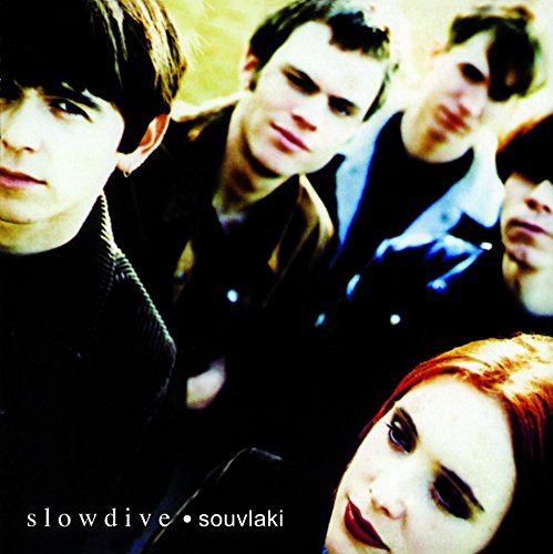 Album cover for Slowdive’s “Souvlaki” featuring band members and a woman.