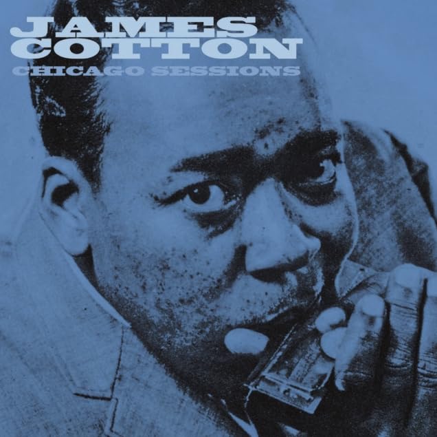James Cotton album cover featuring a close-up of the blues musician with a harmonica.