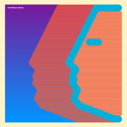 Abstract profile outlines in blue and orange against a purple and orange striped background.