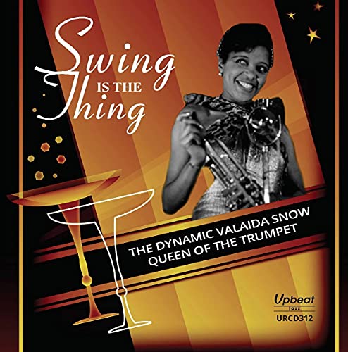 Valaida Snow, a smiling Black woman, holds a trumpet on CD cover.