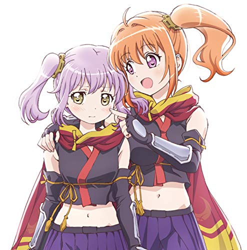 Two anime girls with orange and lavender hair, wearing spy outfits.
