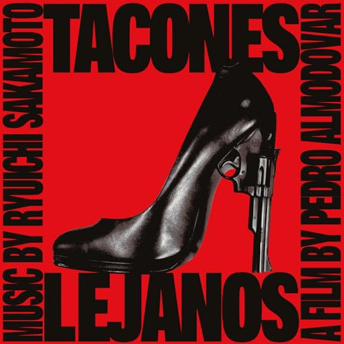 Red album cover featuring a black high heel with a gun inserted.