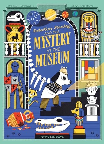 Book cover featuring a dog detective with a flashlight in a museum filled with artifacts.