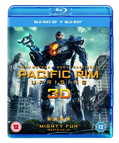 Blu-ray case for "Pacific Rim Uprising" featuring a giant robot in a city.