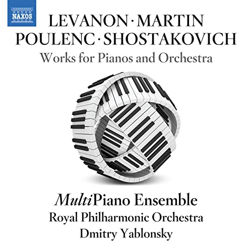 CD cover with piano keys forming a Mobius strip, composers’ names listed.