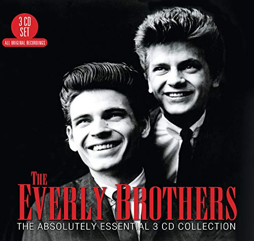 Black and white photo of the Everly Brothers smiling, CD cover art.