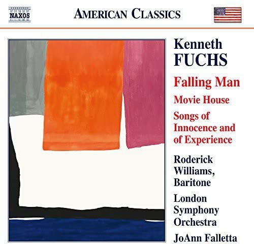CD cover for Fuchs’ “Falling Man” featuring abstract orange and purple art.