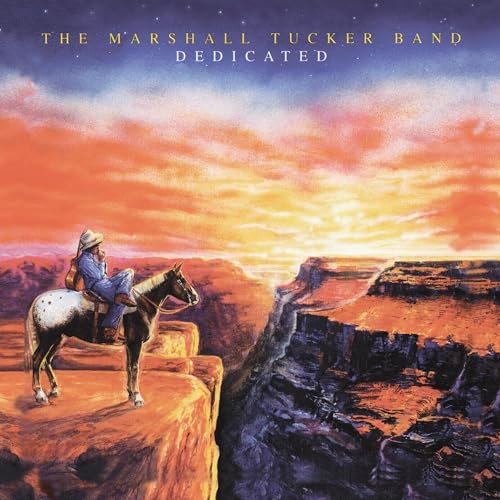 Album cover for The Marshall Tucker Band’s “Dedicated” featuring a rider on horseback.