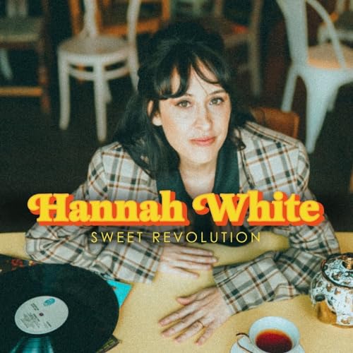 Hannah White album cover, woman in plaid shirt at a table.