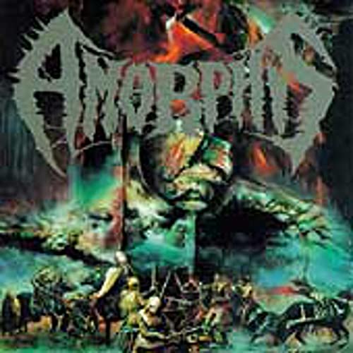 Amorphis logo over a dark, moody painting of medieval knights on horseback.