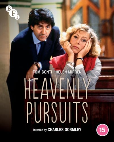 Movie poster for "Heavenly Pursuits" featuring Tom Conti and Helen Mirren.