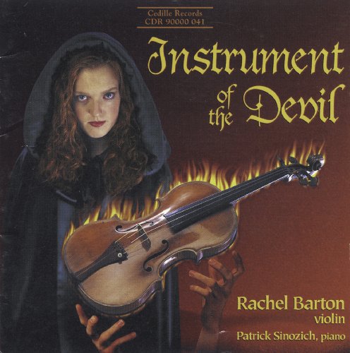 CD cover: woman with violin engulfed in flames, dark and dramatic.