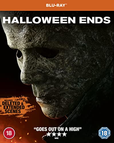 Halloween Ends Blu-ray cover featuring a close-up of Michael Myers’ mask.