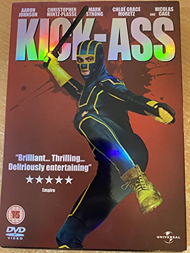 DVD cover for “Kick-Ass” featuring a masked figure in a superhero pose.
