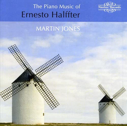CD cover featuring white windmills against a blue sky, text details composer and artist.