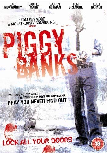 DVD cover for Piggy Banks featuring a man standing over a body outdoors.