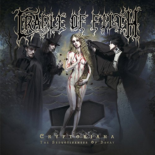 Cradle Of Filth album cover: gothic figures surround a woman and coffin.
