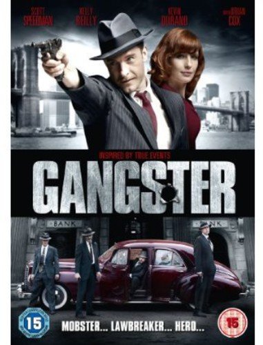 DVD cover for "Gangster" featuring a man with a gun and a red car.